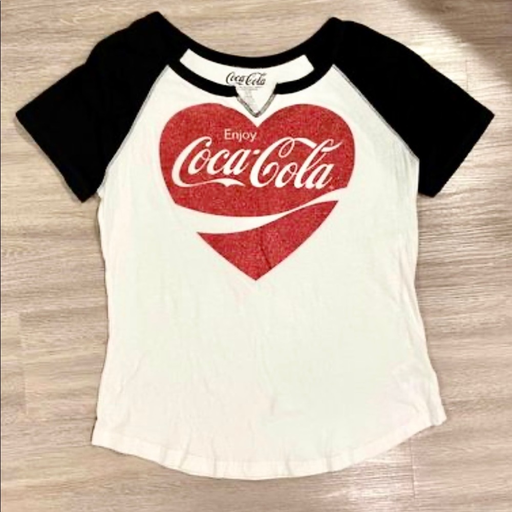 COCA- COLA Brand Ladies Junior Short Sleeve Shirt with Glitter Heart